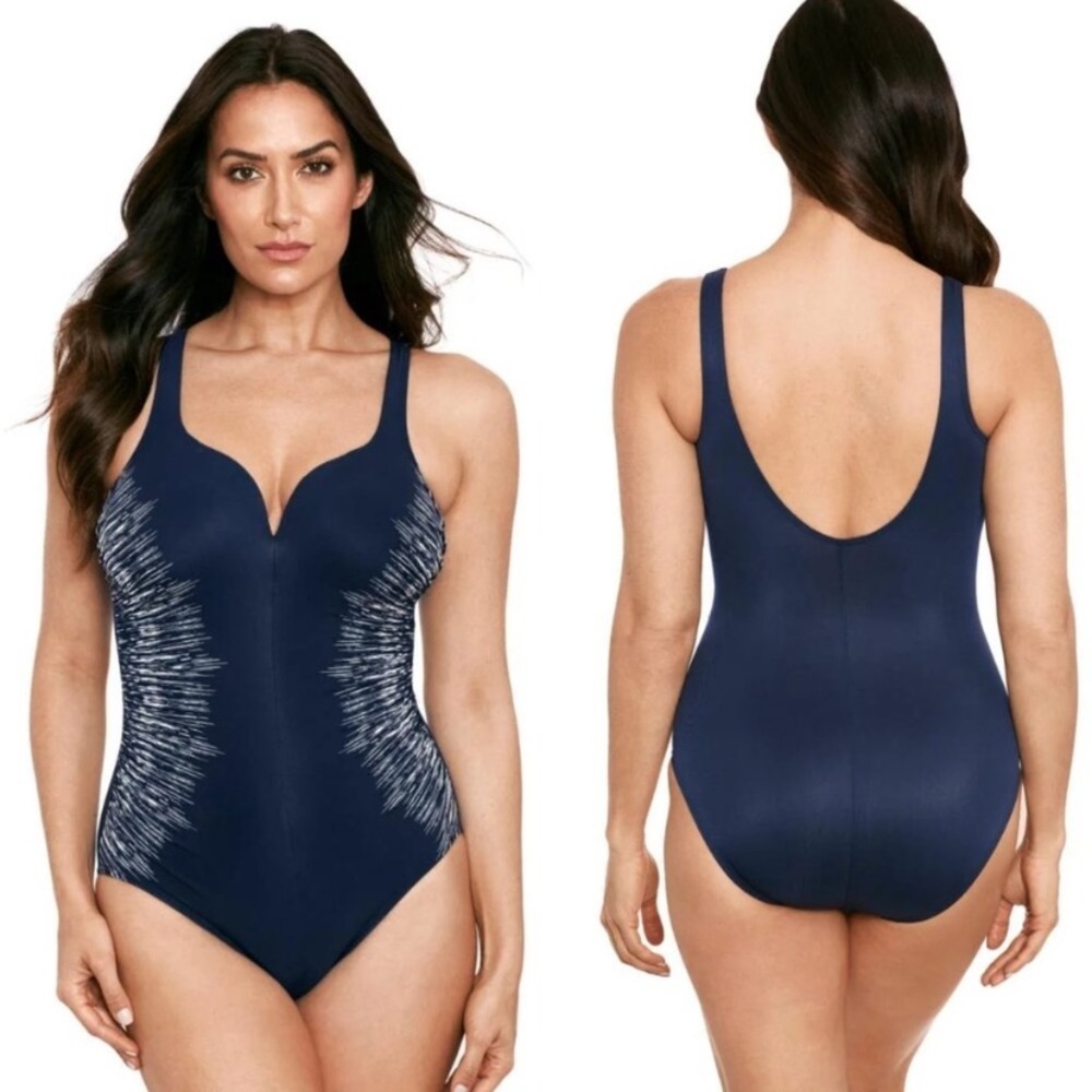 New! MiracleSuit Blue Silver Shores Temptress One Piece Swimsuit 3015